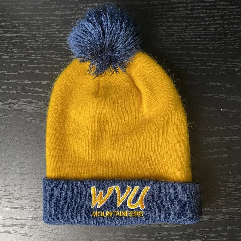 Nike WVU Mountaineers Beanie Yellow Blue Pom Knit Cap